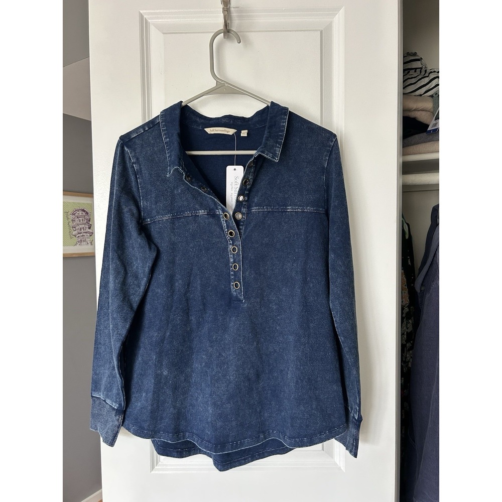 NWT Soft Surroundings Neera Faux Denim Top Blue Long Sleeve Size XS
